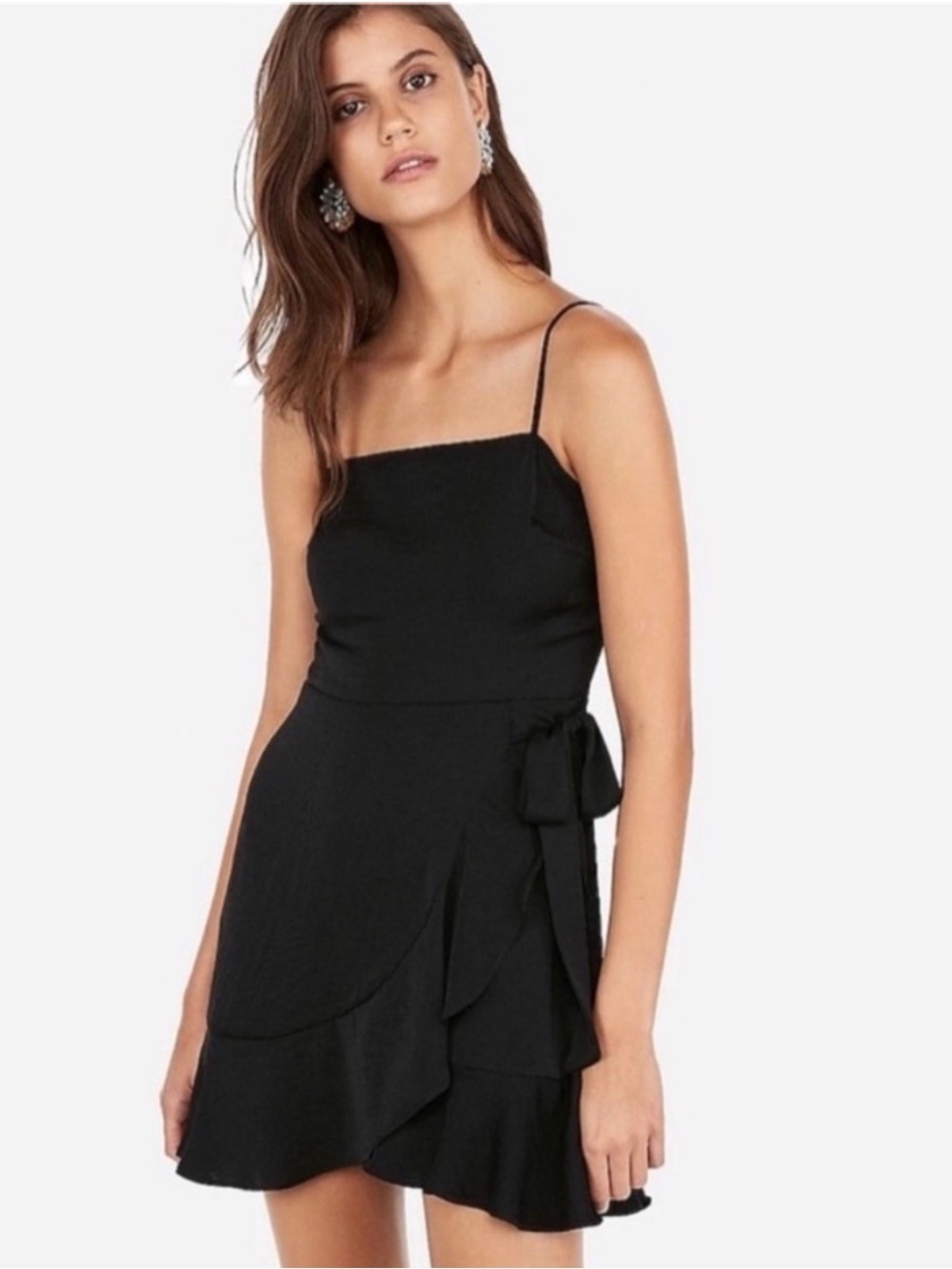Source Unknown Black Spaghetti-Strap Wrap Mini Dress